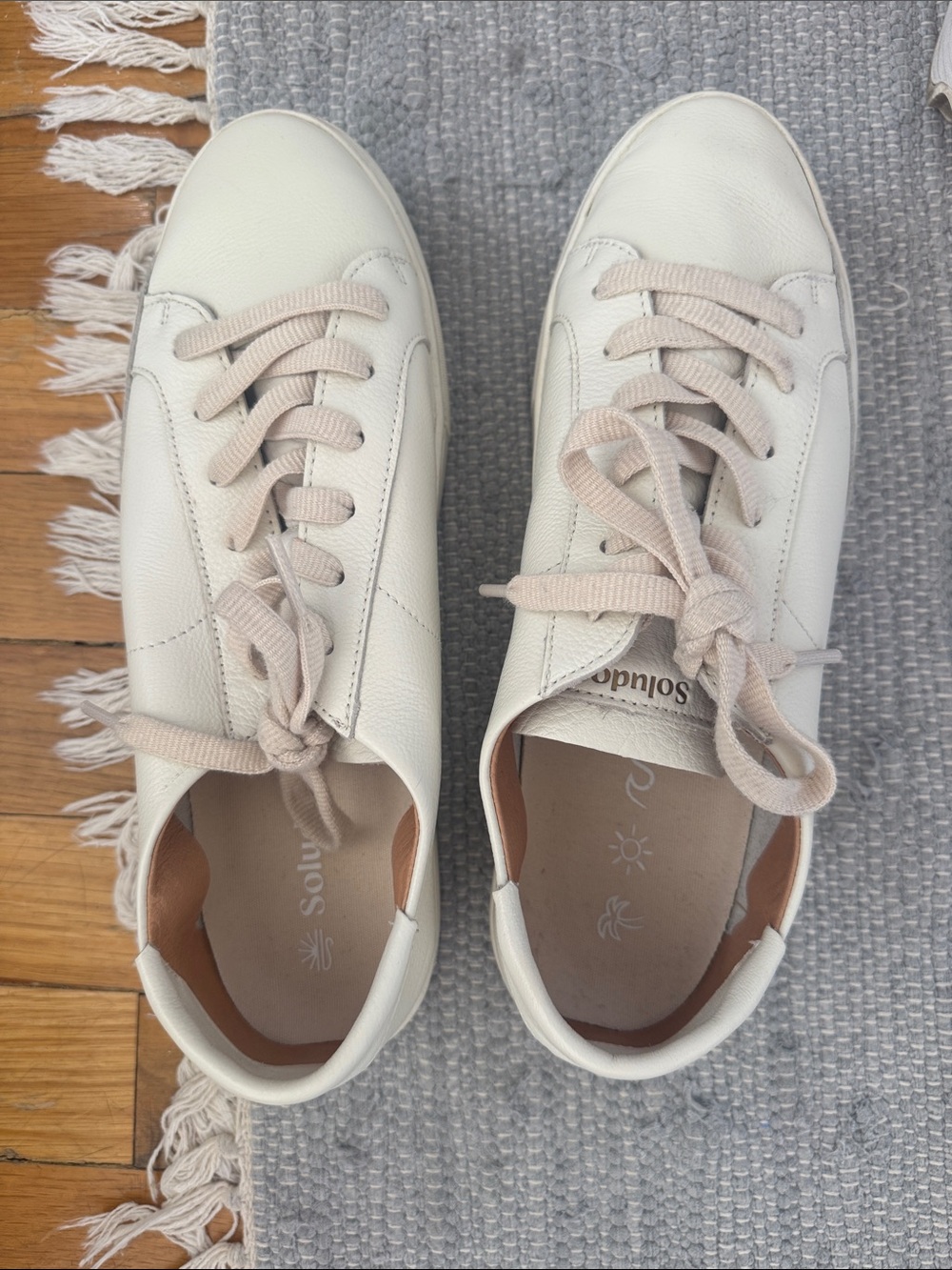 Soludos Women's Lace-Up Sneakers in Off-White with Light Pink Laces